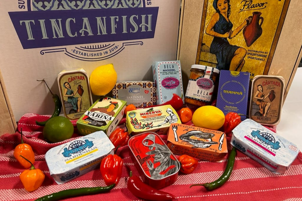 Various products on a table with assorted fruits