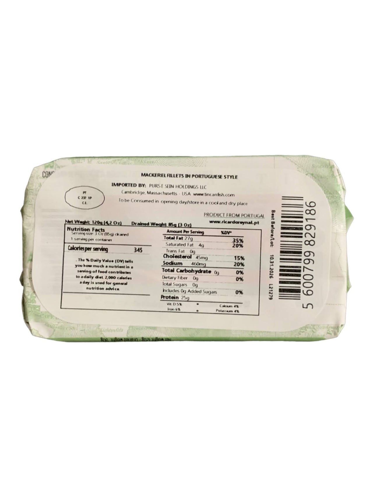MAR Brand Mackerel Fillets Porguese Style in Organic EVOO - 6 Pack - TinCanFish