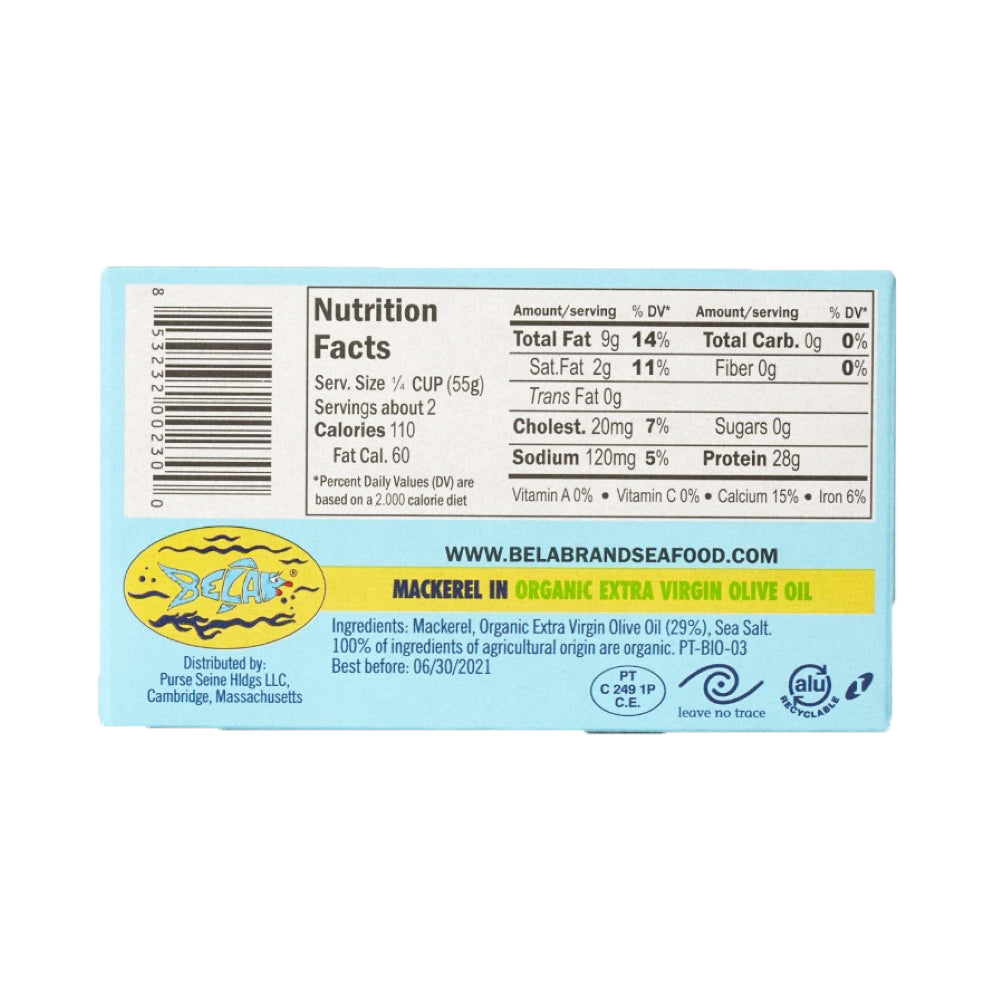 Bela Mackerel in Organic Extra Virgin Olive Oil - 12 Pack - TinCanFish